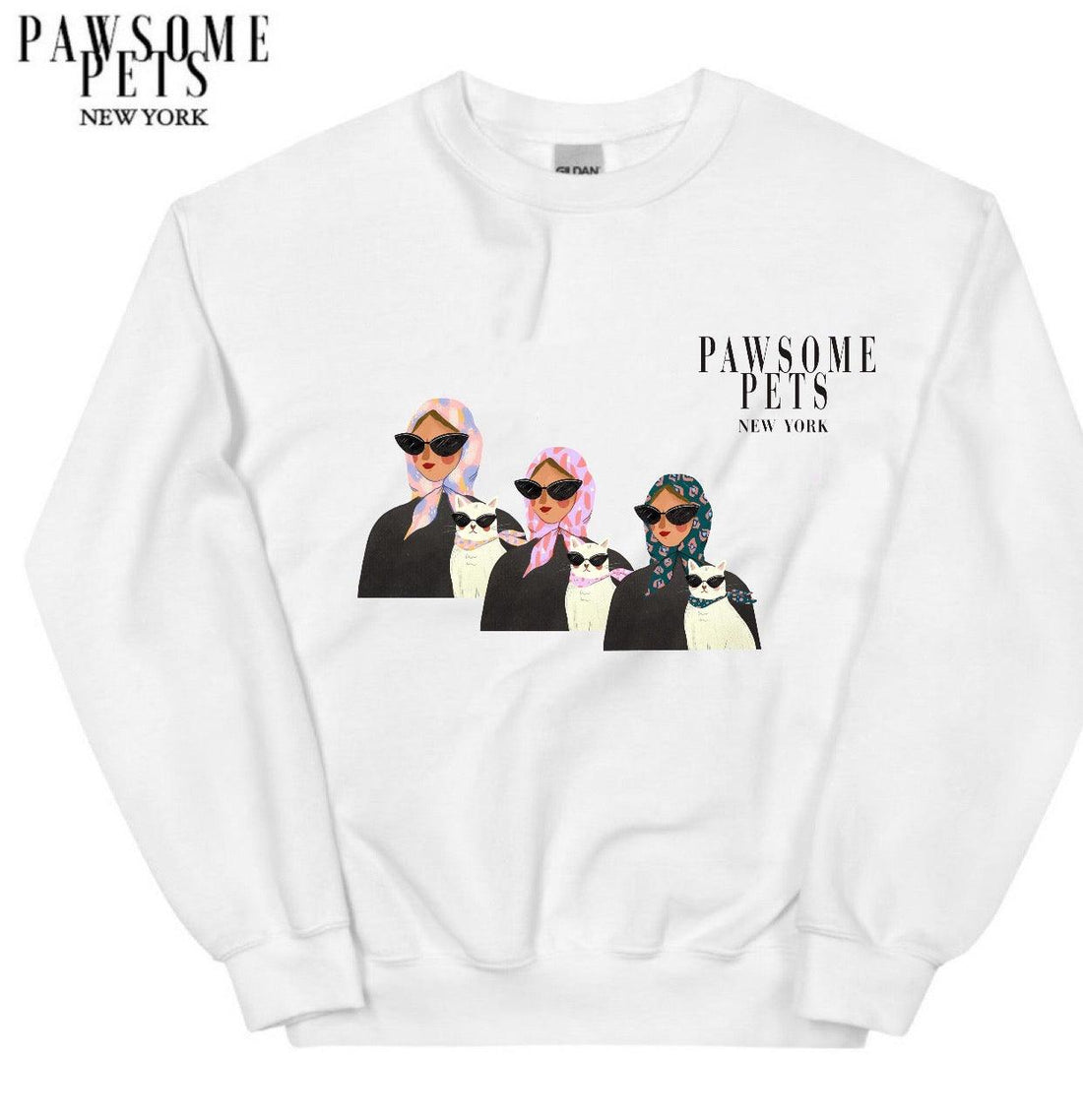 SWEATSHIRT - FASHION WITH CAT featuring stylish women and cats, designed by PAWSOME PETS NEW YORK.