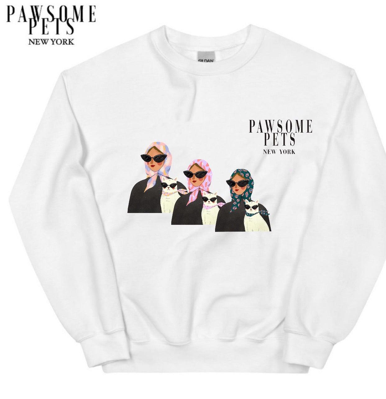 SWEATSHIRT - FASHION WITH CAT featuring stylish women and cats, designed by PAWSOME PETS NEW YORK.