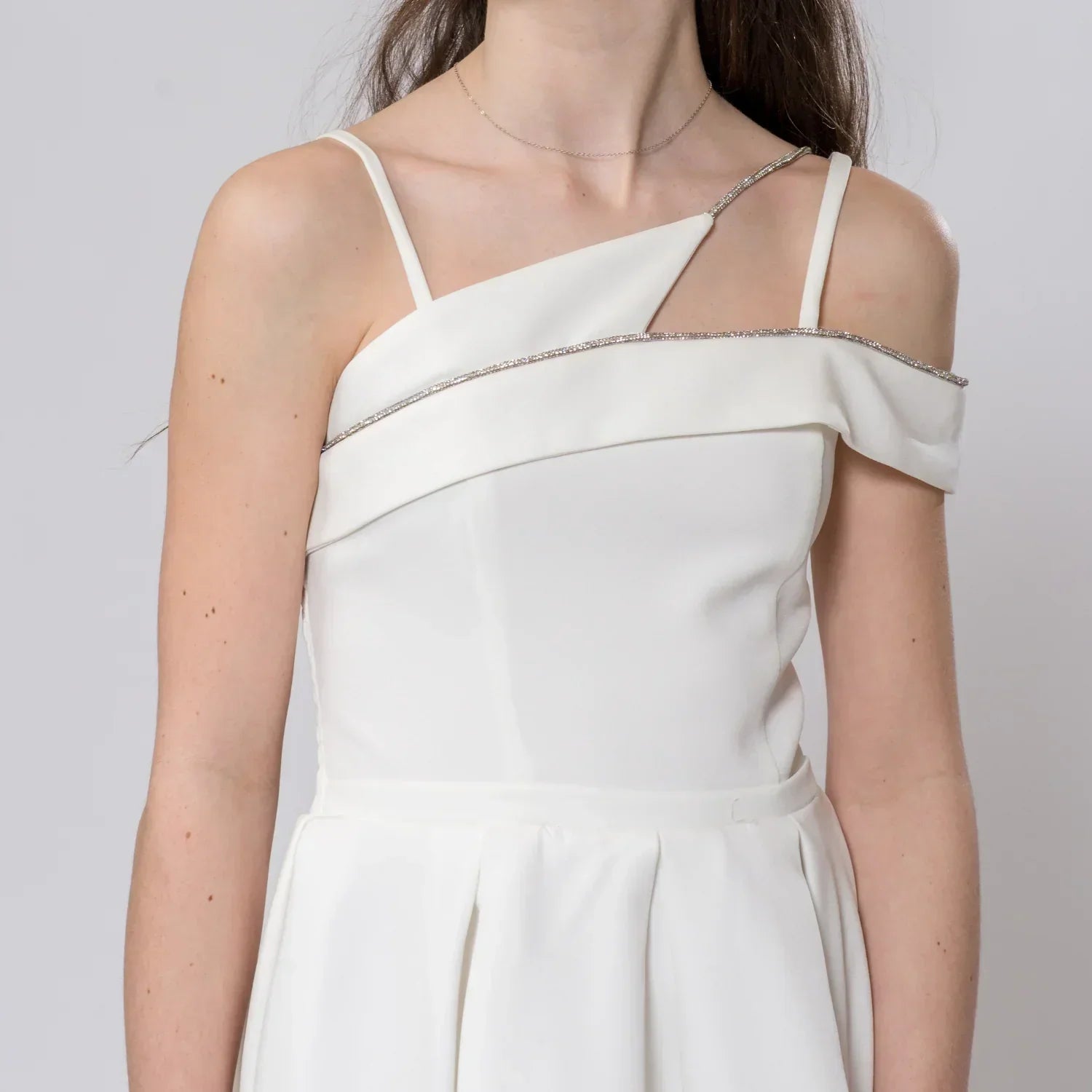 Stella Stylish Preteen Dress featuring a chic off-shoulder neckline and elegant design, perfect for special occasions.