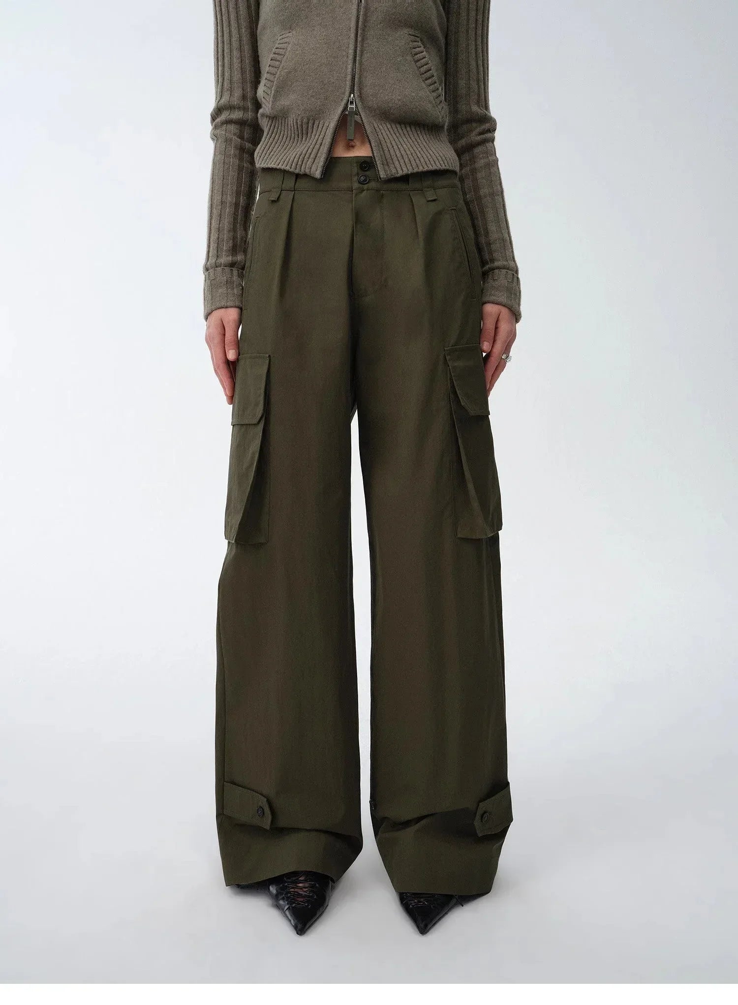 "Leisure First" Personalized three-dimensional large patch pocket straight wide-leg work trousers - Modz Designs