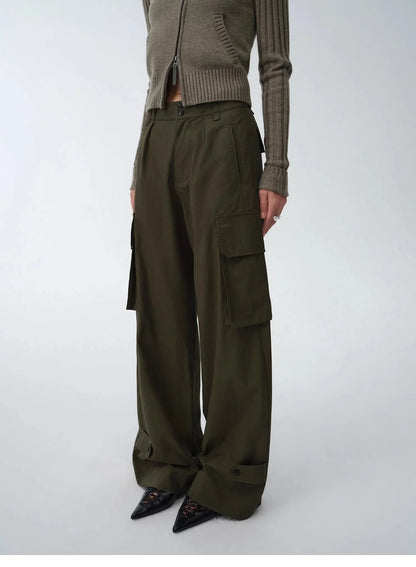 "Leisure First" Personalized three-dimensional large patch pocket straight wide-leg work trousers - Modz Designs