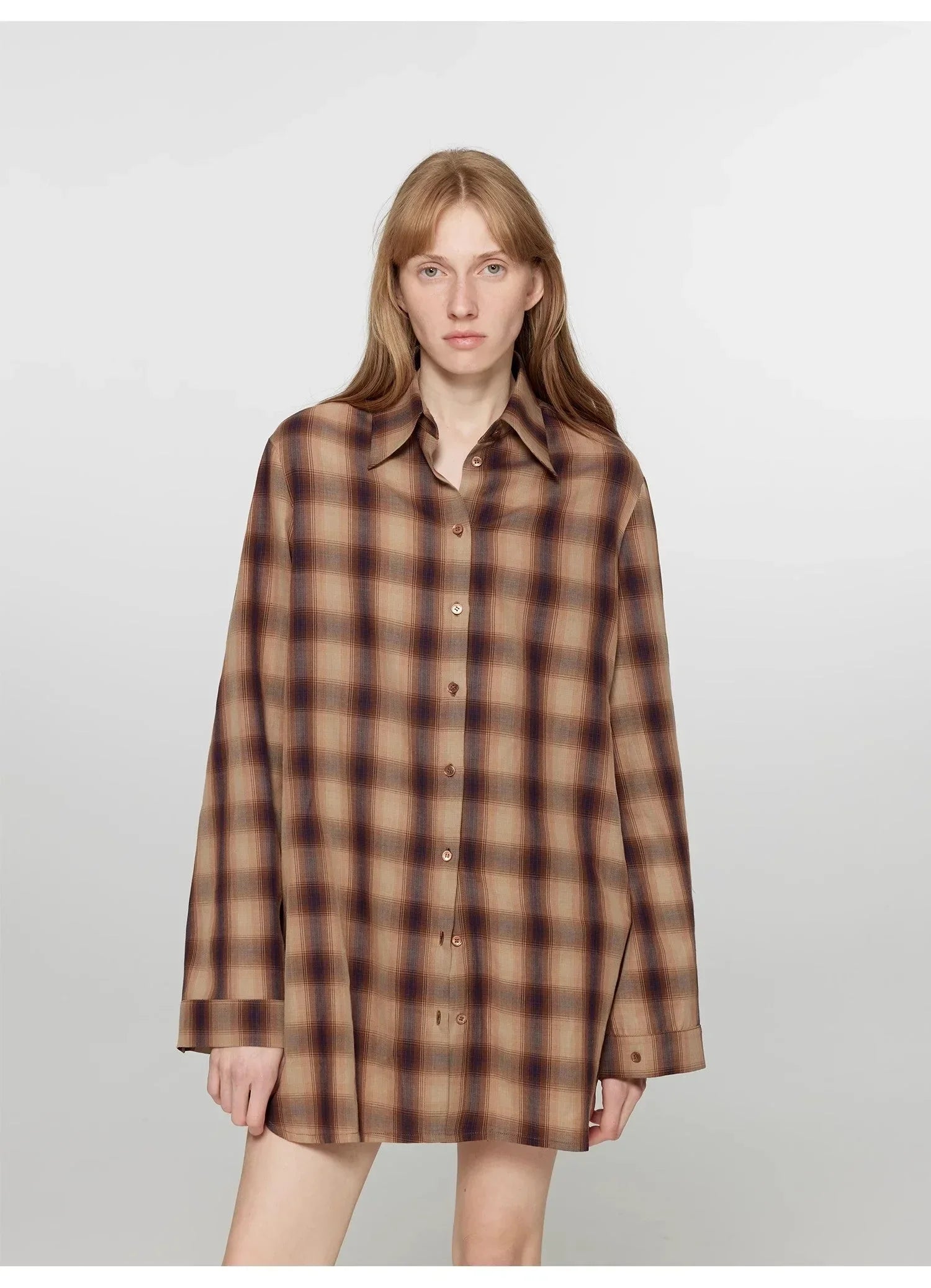 "Tea Grid" high-quality high-count cotton loose retro plaid shirt - Modz Designs