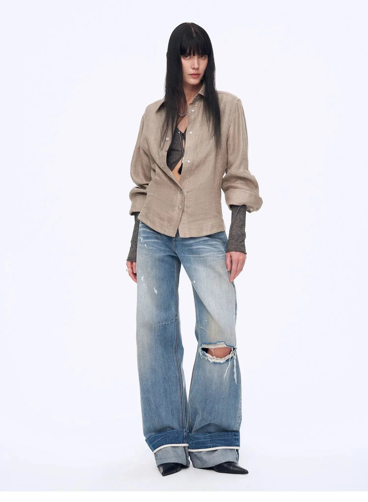 "Berlin Afternoon Tea" Refreshing breathable twill linen deconstructed silhouette old money style waist shirt top - Modz Designs