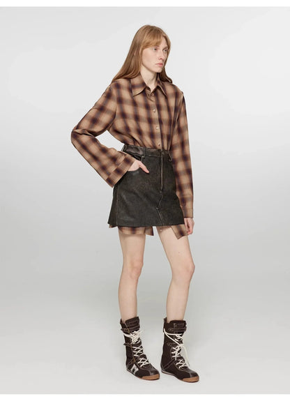 "Tea Grid" high-quality high-count cotton loose retro plaid shirt - Modz Designs