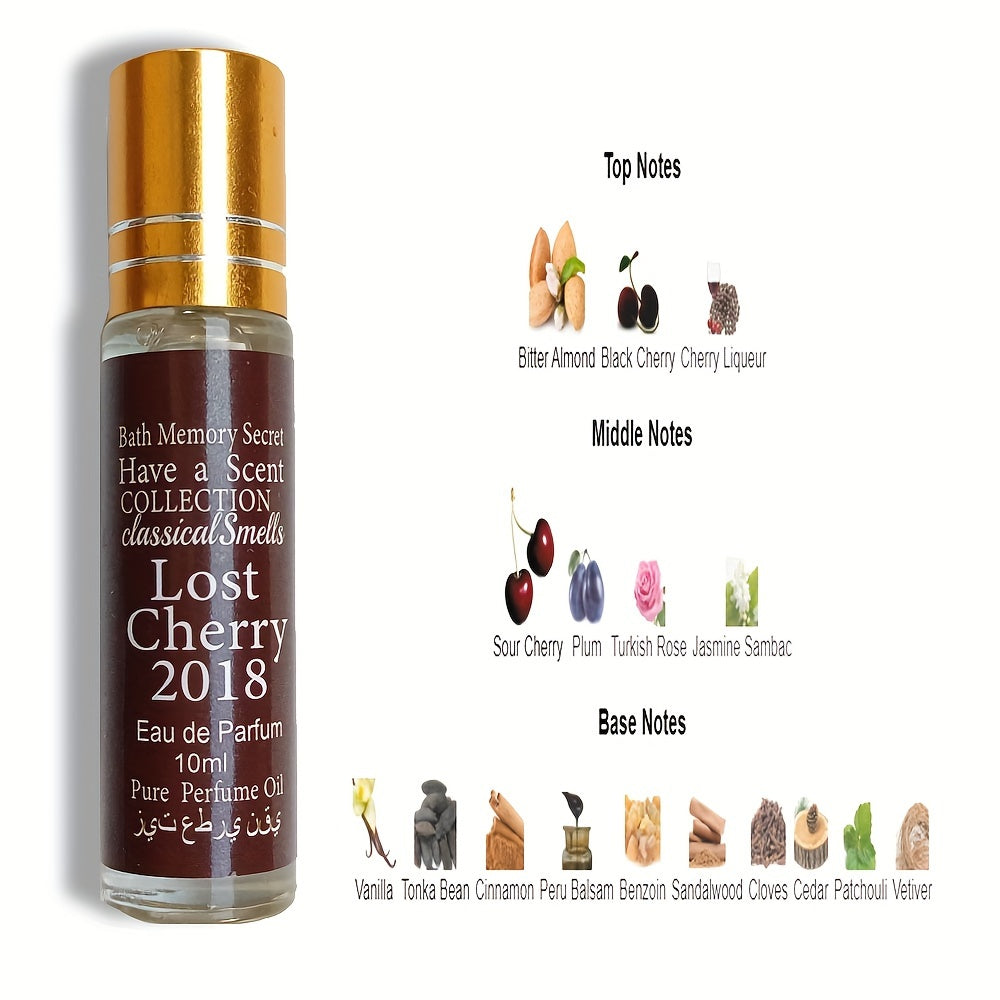 Long-Lasting Lost Roll-On Perfume Oil for Women, featuring Lost Cherry 2018 scent in a roll-on bottle with notes description.