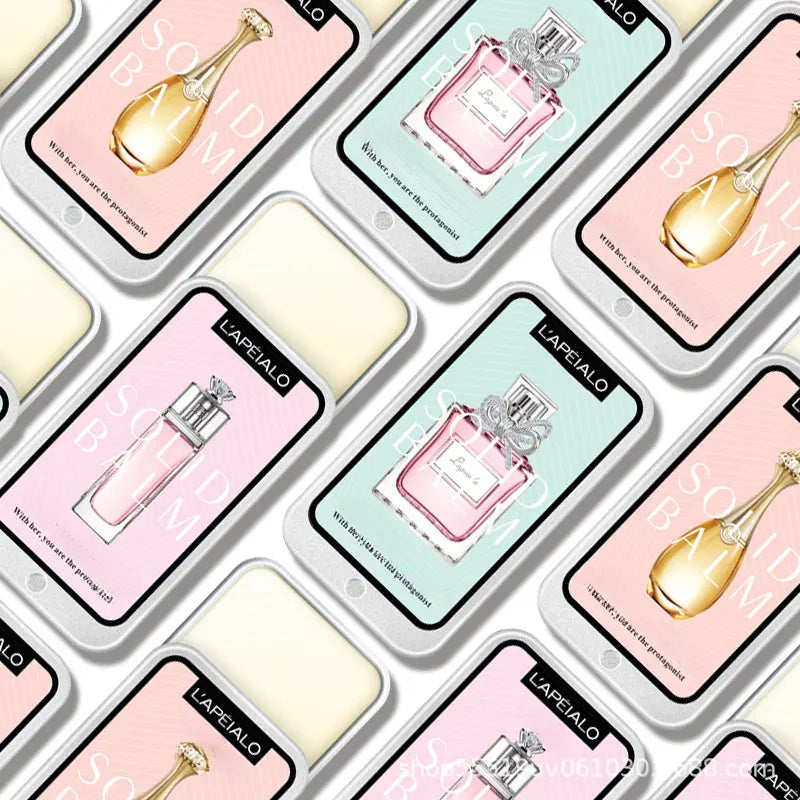 NNETM Portable Pocket Balm Solid Travel Perfume Men Women in stylish packaging with elegant designs.