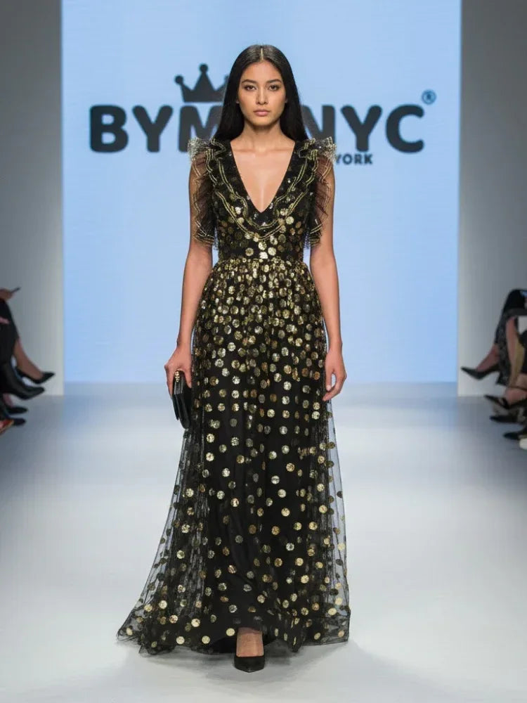 Black Floral Long Gala Dress SOHO: Prêt-à-Porter Line BYMANYC ® New York - Modz Designs