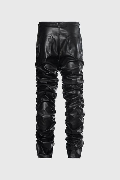 Metal Logo Pinched Comfortable Faux Lambskin Jeans - Modz Designs