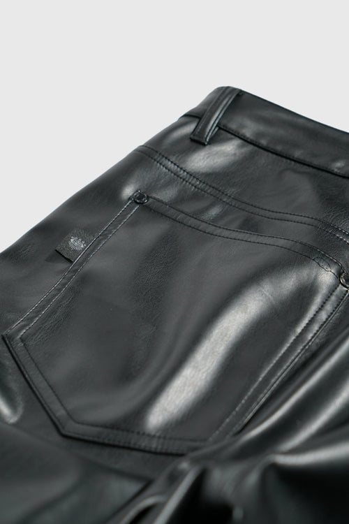 Metal Logo Pinched Comfortable Faux Lambskin Jeans - Modz Designs