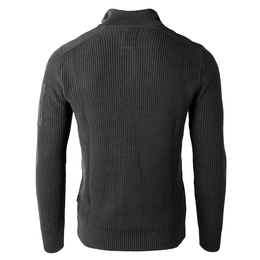 Back view of ZIMEGO Mens Long Sleeve Pullover Quarter Zip Mock Neck Polo Sweater in dark grey.