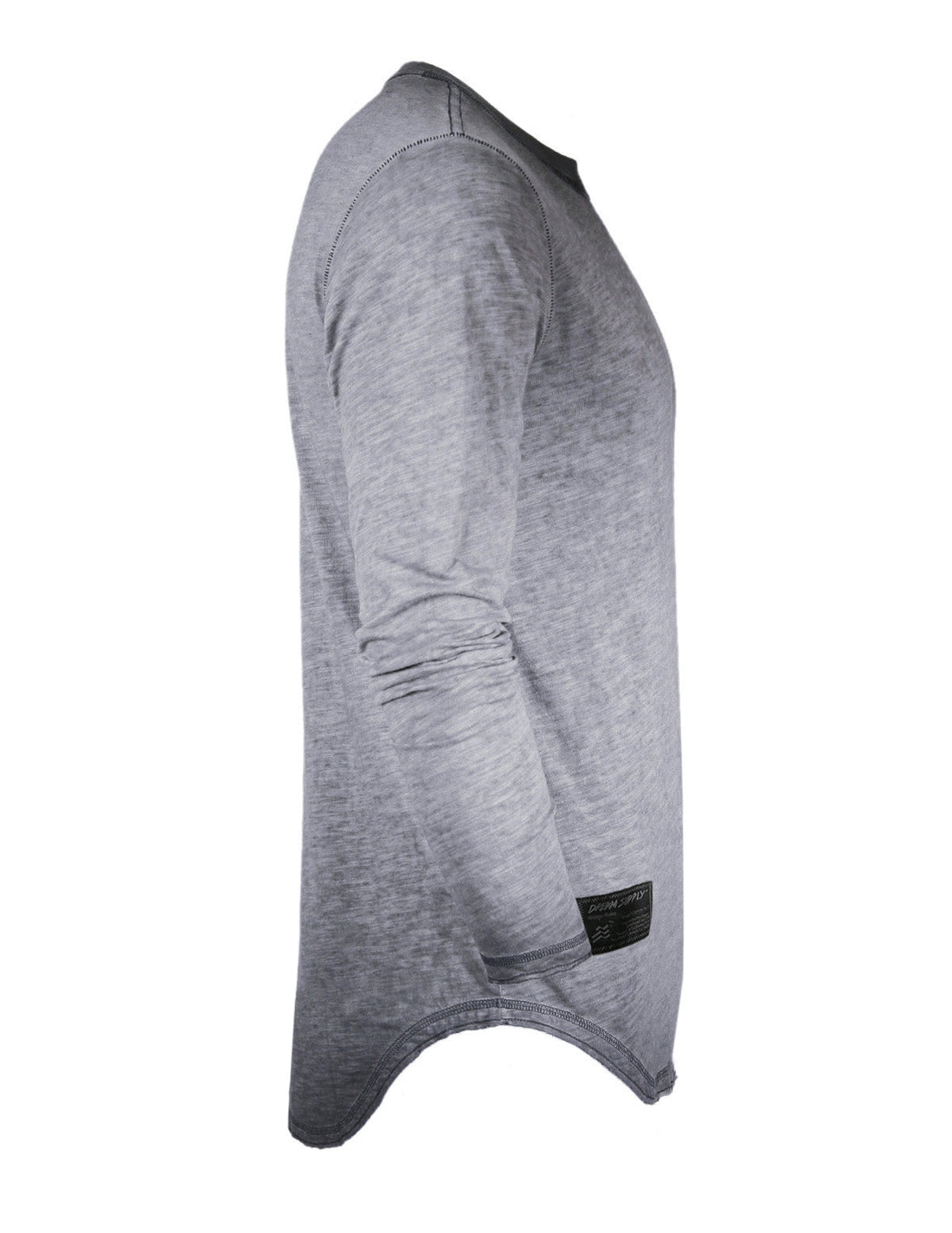 ZIMEGO Mens Long Sleeve Crewneck Oil Wash Vintage Raw Edge Hem Hipster Hip-Hop T shirt side view