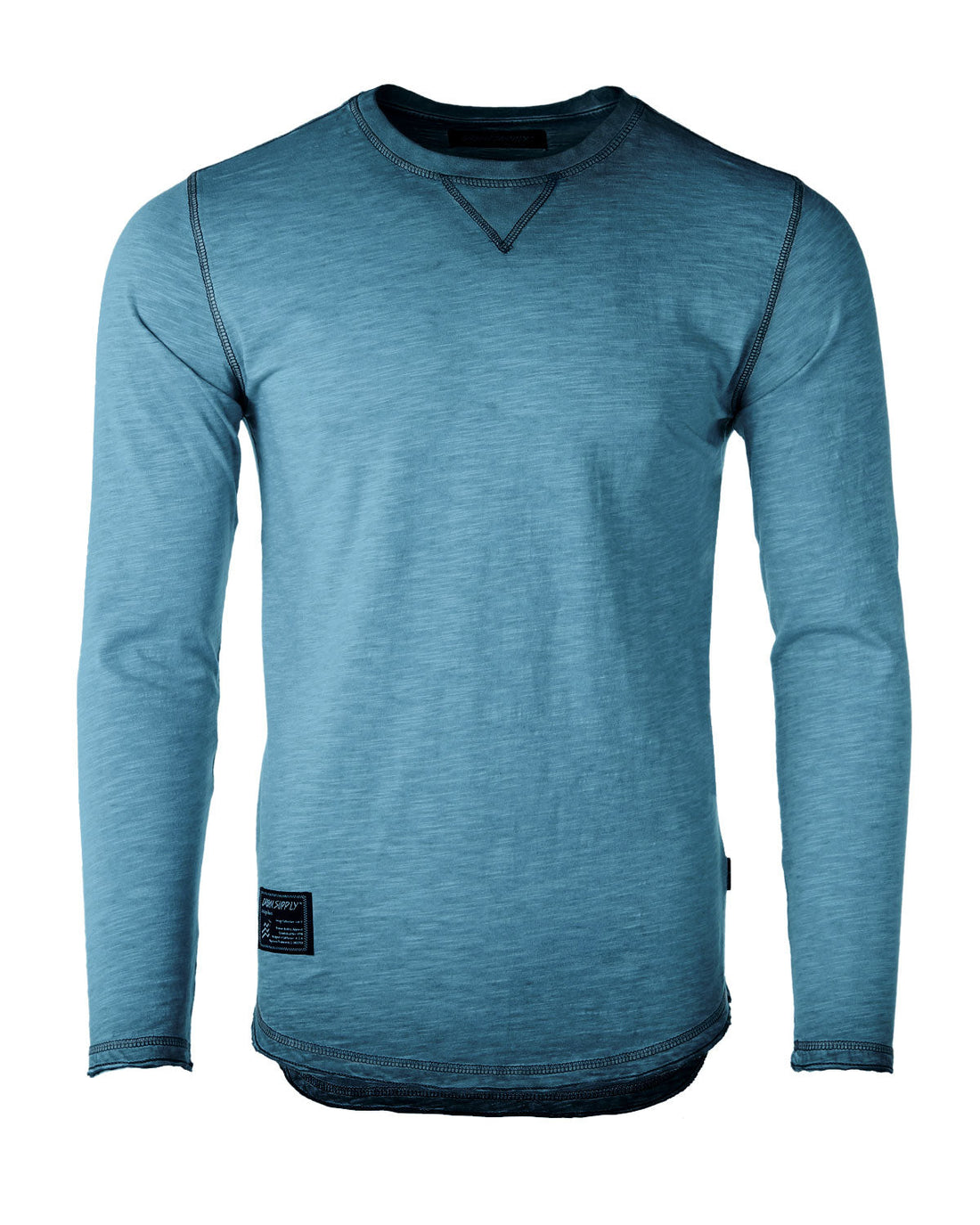 ZIMEGO Mens Long Sleeve Crewneck Oil Wash Vintage Raw Edge Hem Hipster Hip-Hop T shirt in Dusty Silver color.