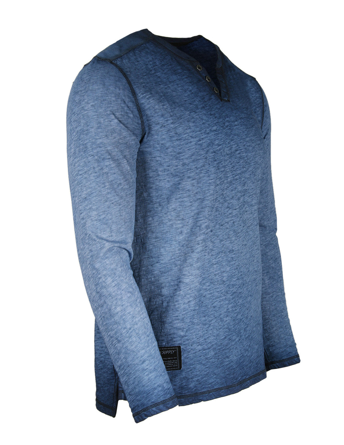 ZIMEGO Mens Long Sleeve V-Neck Henley Oil Wash Contrast Seam Vintage Shirt in Dusty Charcoal and Silver Oil Wash.