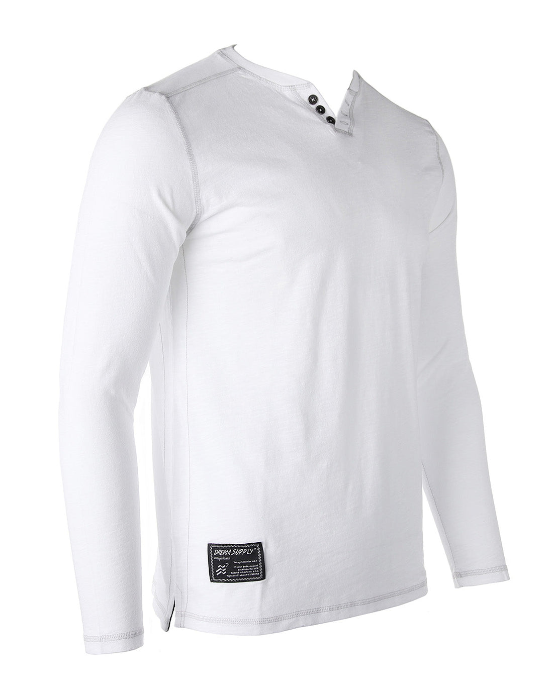 ZIMEGO Mens Long Sleeve V-Neck Henley Oil Wash Contrast Seam Vintage Shirt - Silver Grey displayed on a white background.