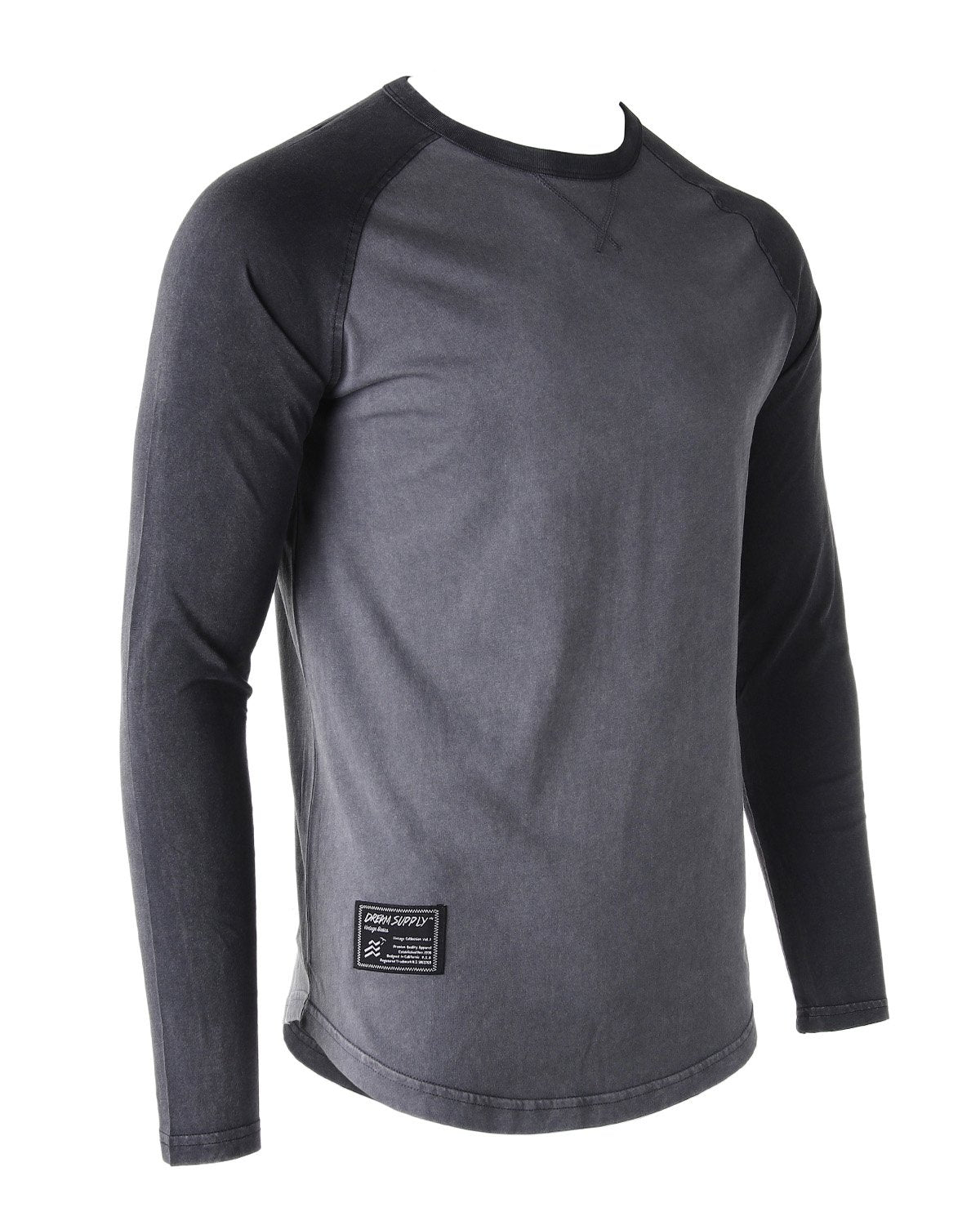 ZIMEGO Mens Athletic Fit Baseball Retro Contrast Long Sleeve Raglan T-Shirt in grey with black sleeves and rib knit crew neck.