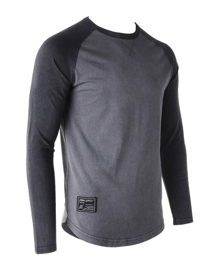 ZIMEGO Mens Athletic Fit Baseball Retro Contrast Long Sleeve Raglan T-Shirt in grey with black sleeves and rib knit crew neck.
