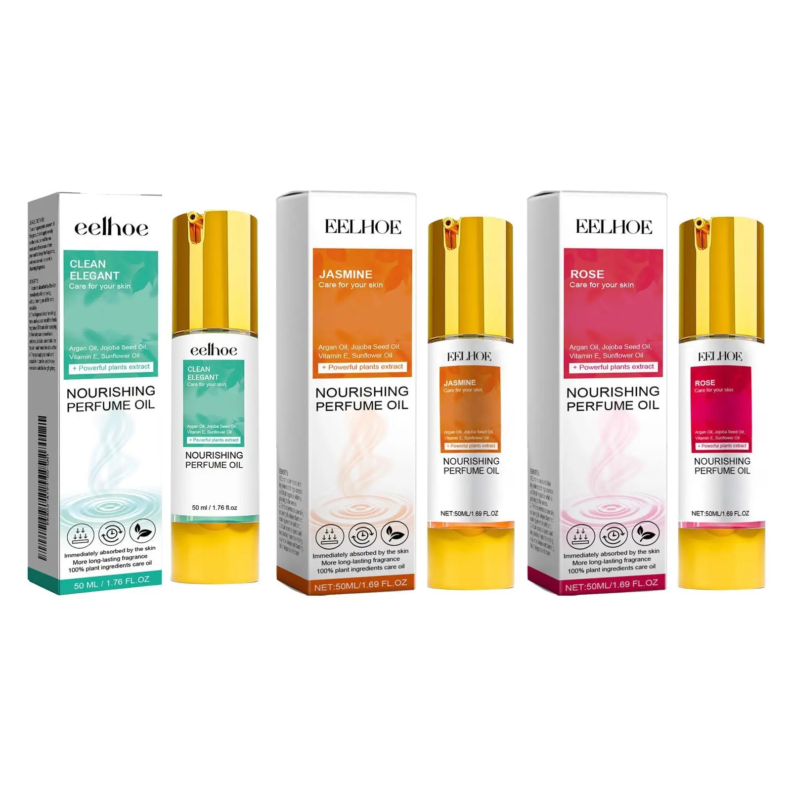 EELHOE Jasmine Rose Perfume and nourishing perfume oils in elegant packaging.
