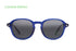 Limited edition indigo blue round sunglasses with dark lenses on white background