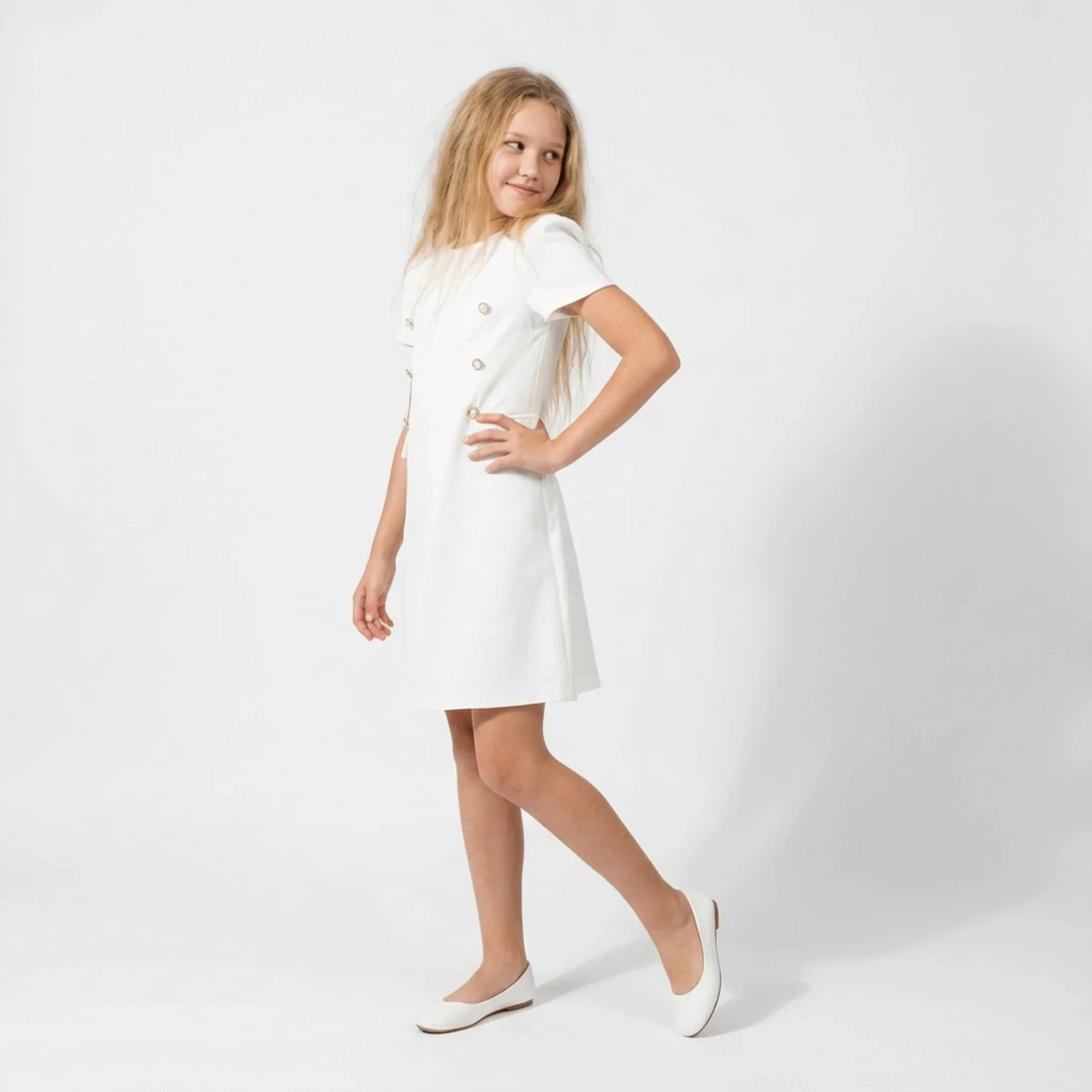 royal button a-line girls dress.