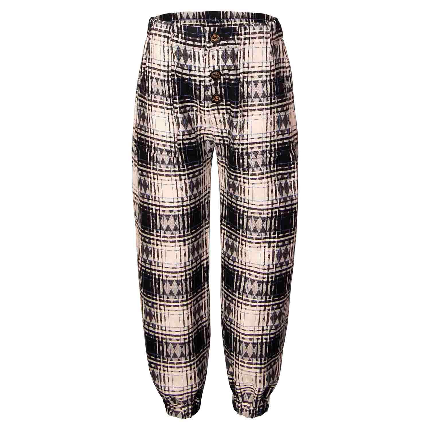 Kids Pants in Black &amp; White Tartan featuring a classic tartan pattern and wide-leg silhouette.