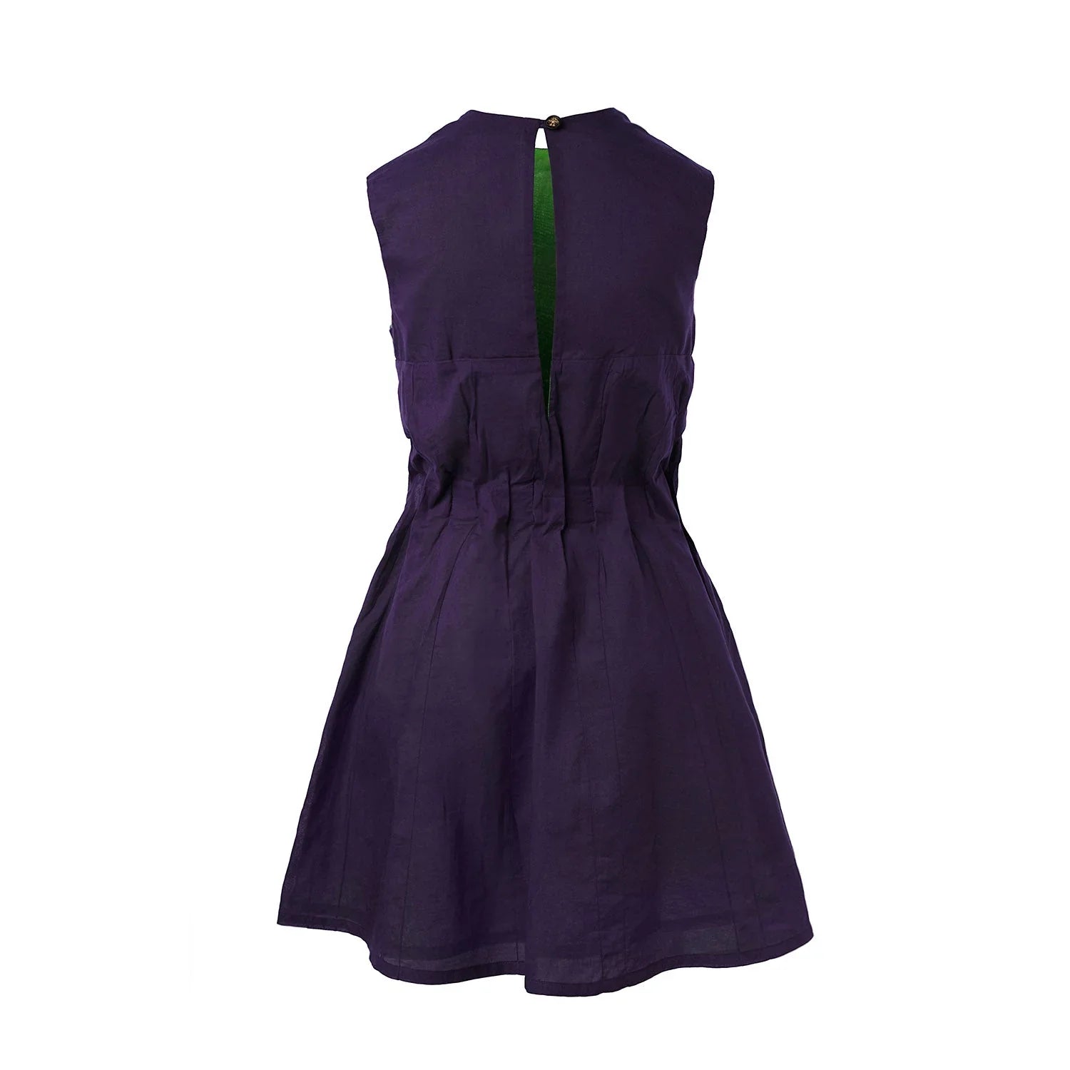Girls Beach Dress in Purple, sleeveless design with a back opening, made from organic cotton voile.