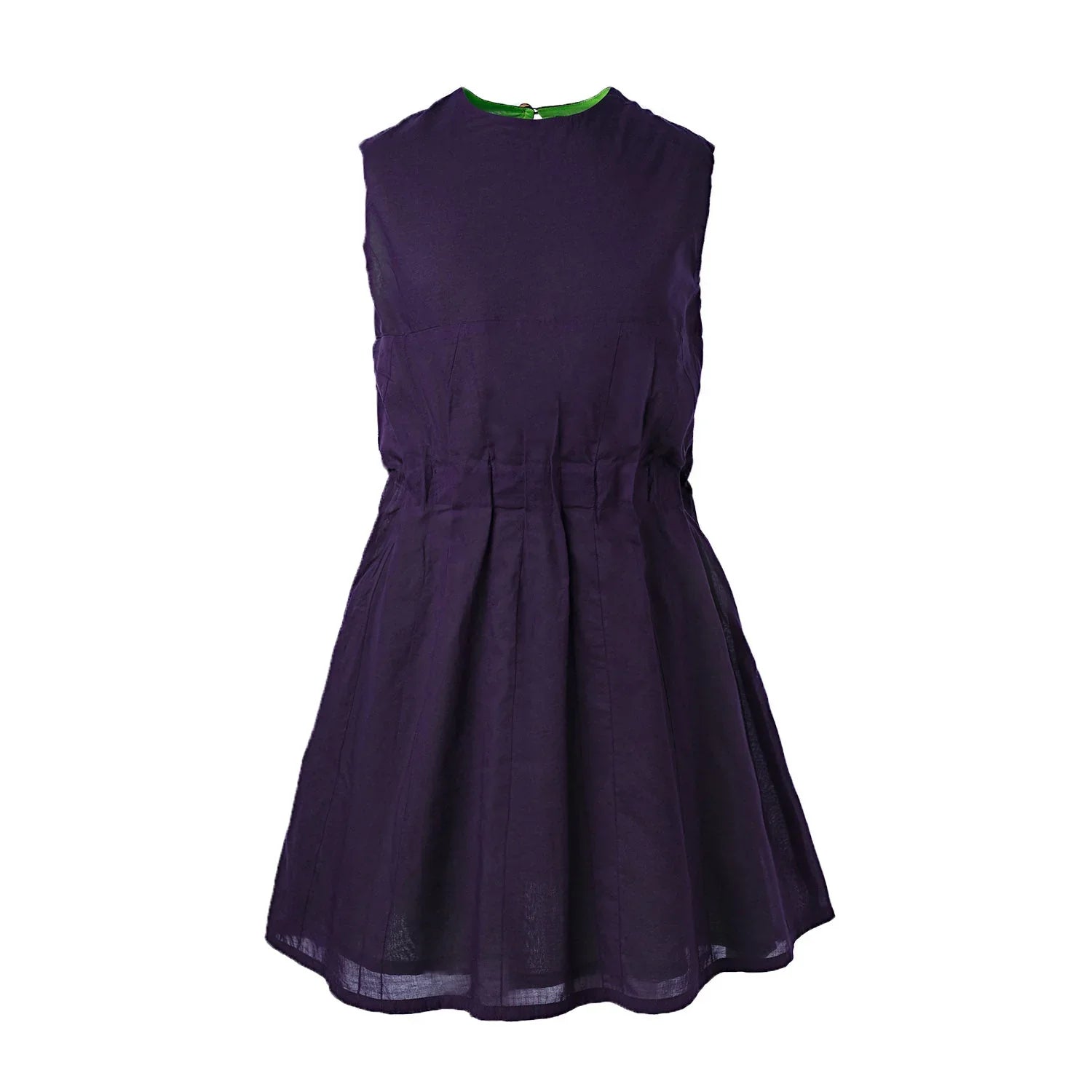 Girls Beach Dress in Purple displayed on a white background, made from lightweight organic cotton voile.