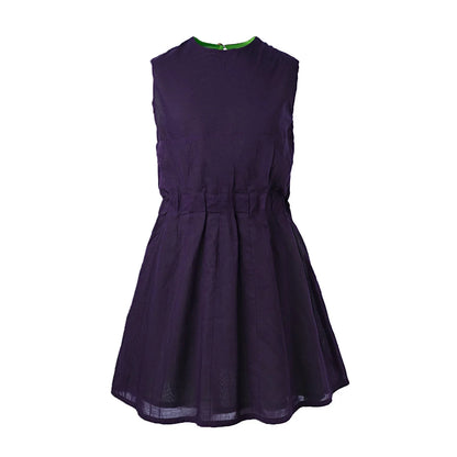 Girls Beach Dress in Purple displayed on a white background, made from lightweight organic cotton voile.