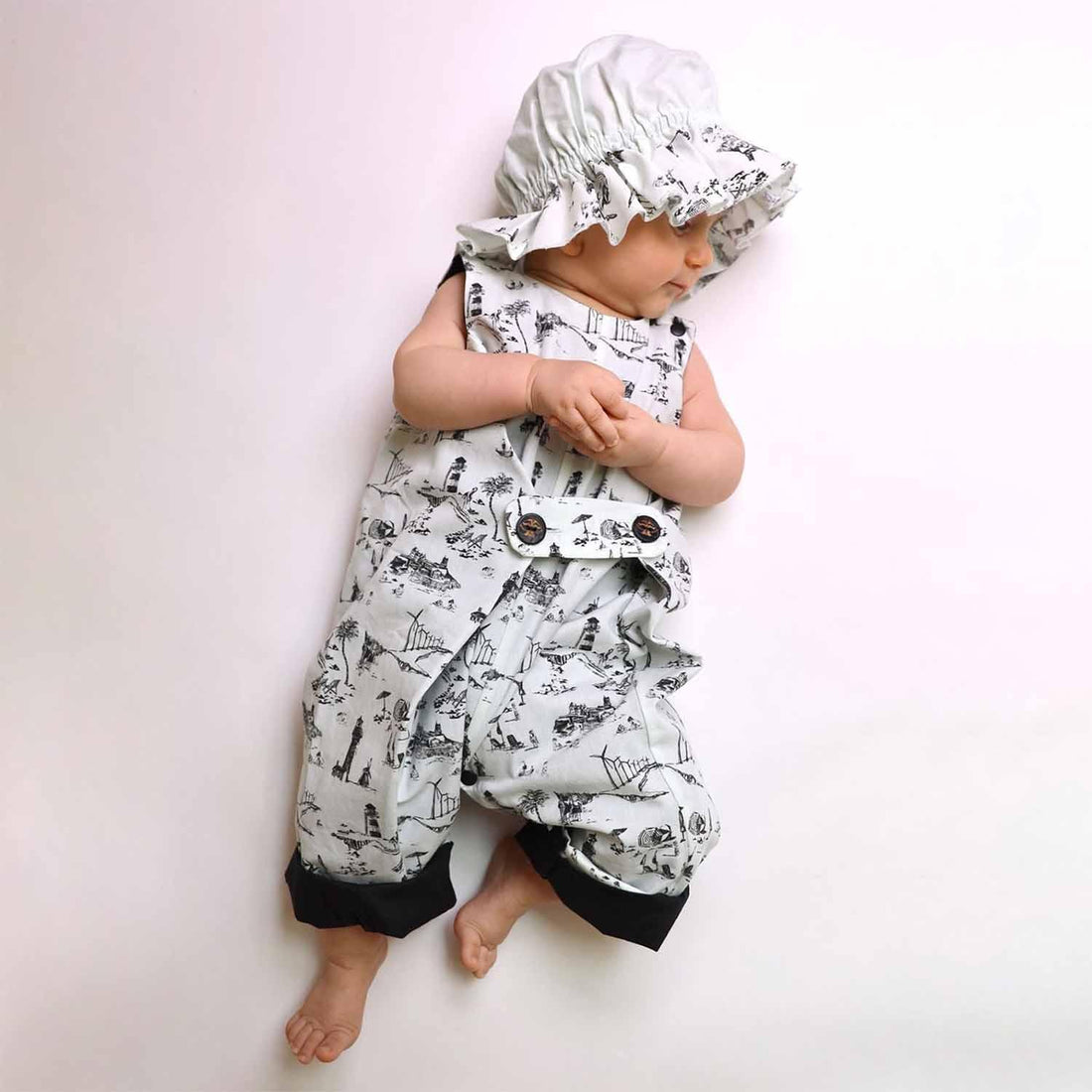 Pleated Baby Jumpsuit  with Vintage  Print
