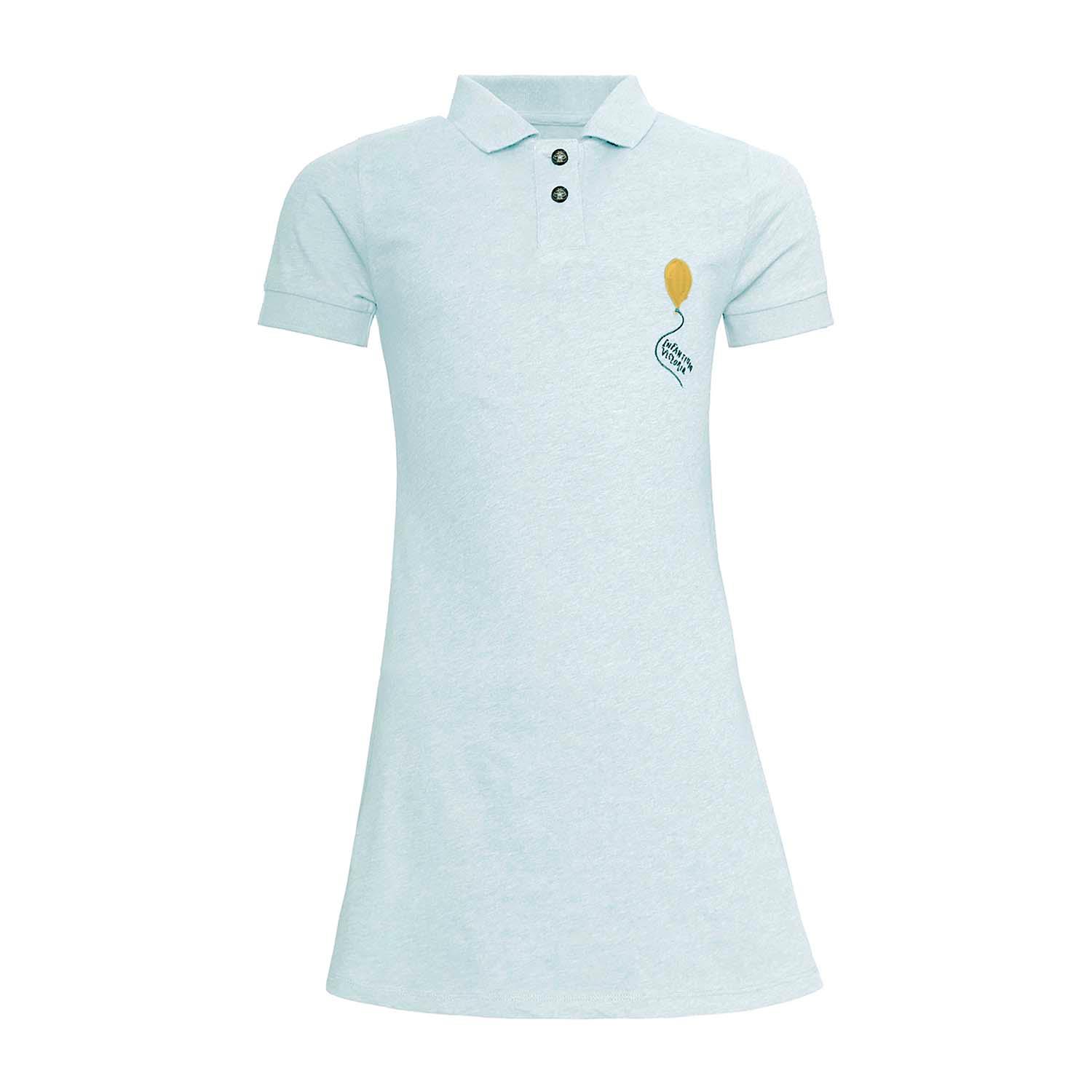 Mint Green Girls Polo Dress featuring a cute balloon design, made from soft organic cotton for comfort and style.