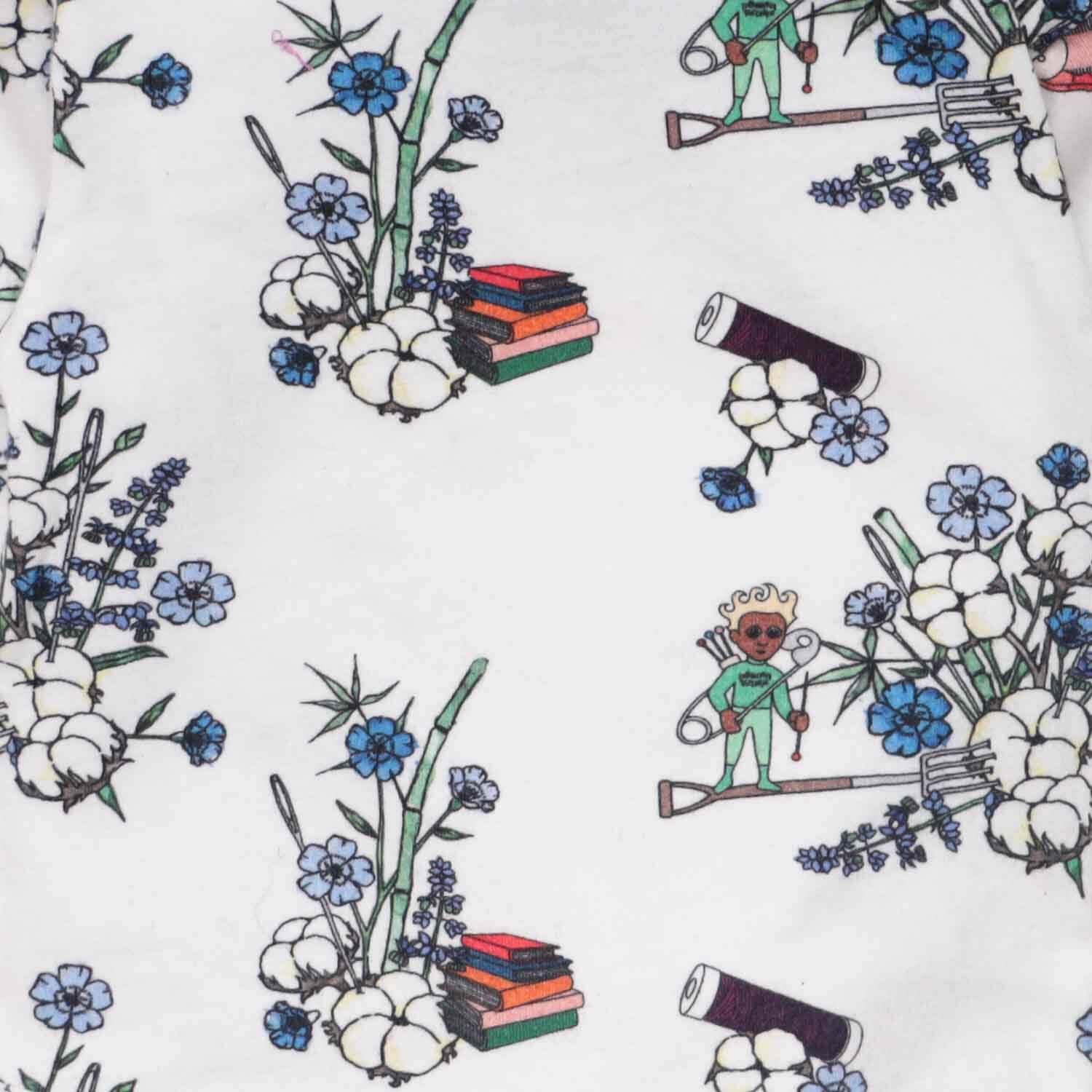 organic cotton kids sweatpants Kids Sweatpants in White Print featuring a playful floral and character pattern for stylish comfort.