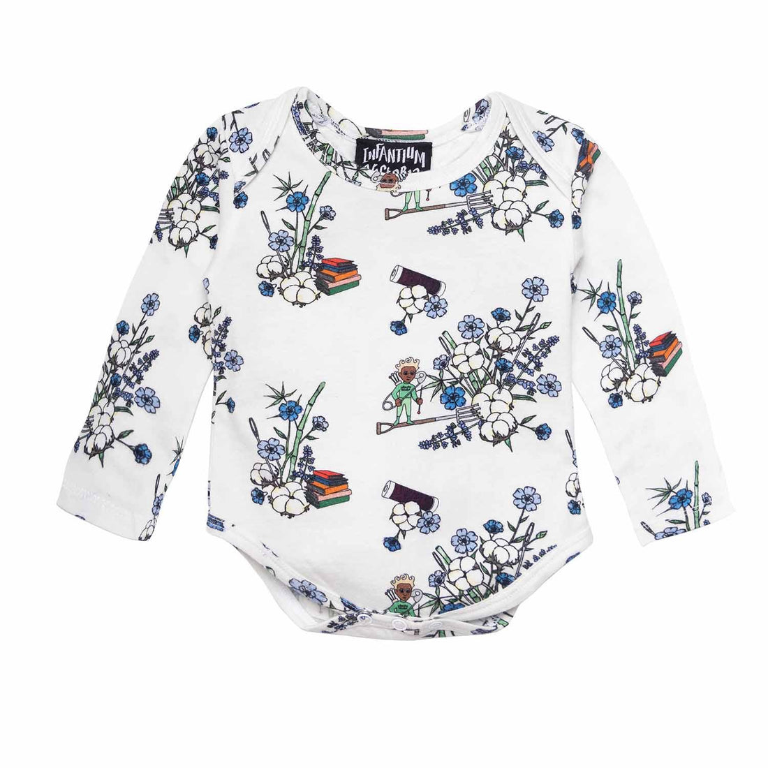 Floral White Baby Onesie with colorful floral design and long sleeves, perfect for stylish baby outfits.