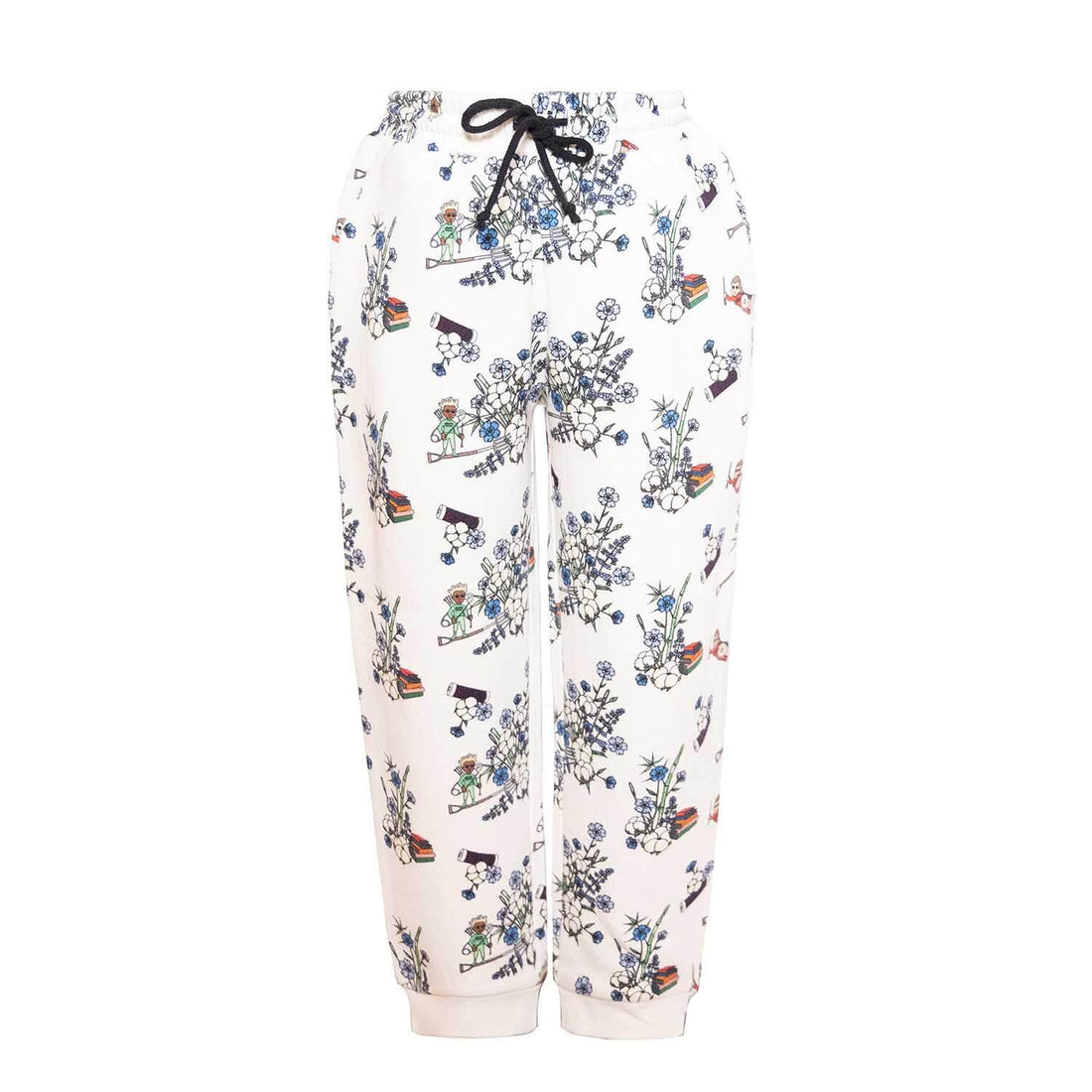 organic cotton kids sweatpants Kids Sweatpants in White Print featuring floral patterns and a comfortable fit, perfect for active play.