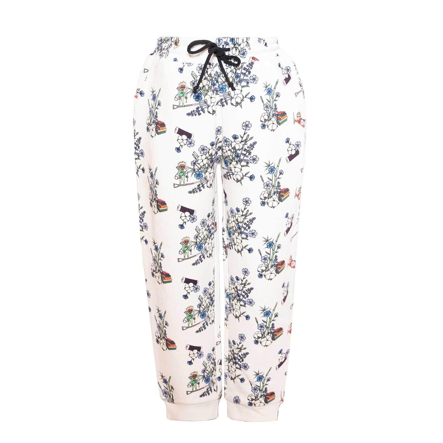 organic cotton kids sweatpants Kids Sweatpants in White Print featuring floral patterns and a comfortable fit, perfect for active play.