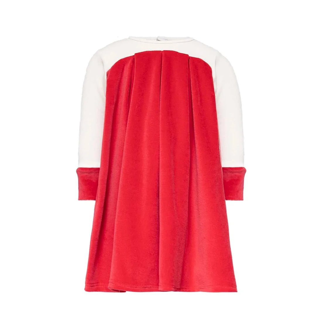 Baby Dress in White and Red featuring a stylish back design in organic fabrics.