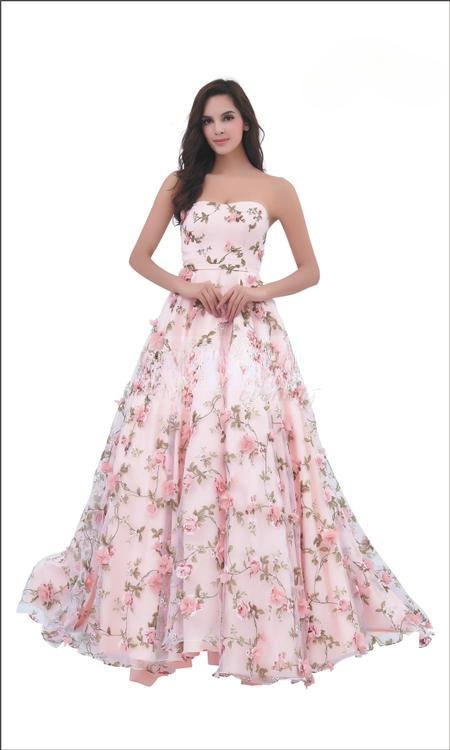 J11343 prom dress in soft ivory with lilac accents and floral design, showcasing a strapless ball gown silhouette.