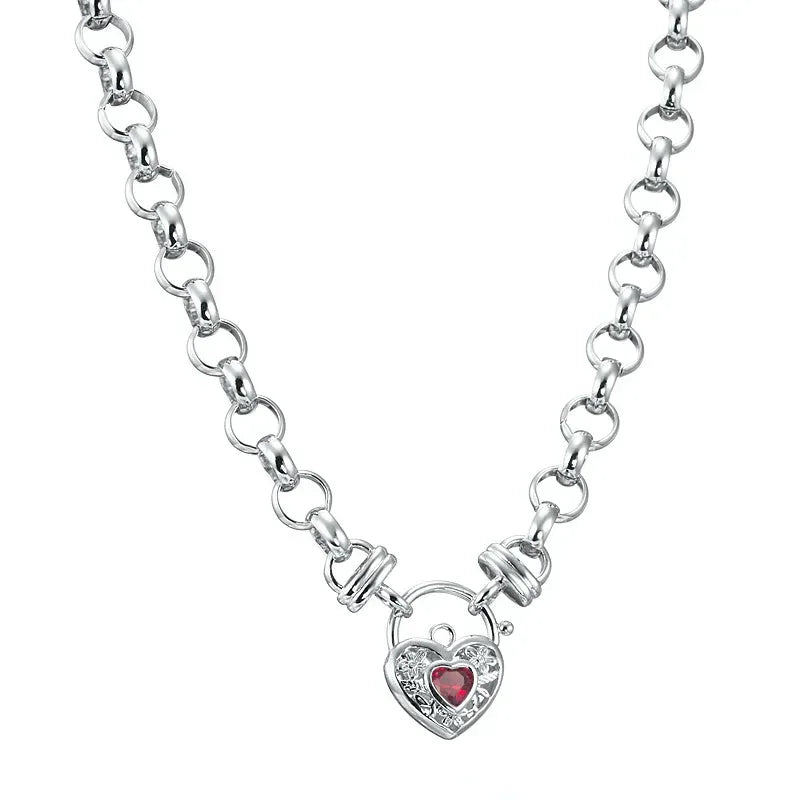 925 Sterling Silver Plated 10mm Belcher Chain Necklace with a Red Filigree Locket - USA Made - Modz Designs