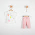 Happy Fruit Baby Girls Leggings Set with cute fruit design t-shirt and pink cotton leggings.
