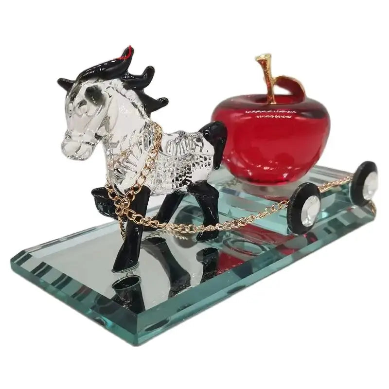 Crystal Perfume Seat Car Decoration Horse with apple design, glistening K9 crystal ornament for car ambiance.
