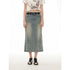 "Dawn Denim" retro old enzyme washed mid-low waist slim fishtail flared slim denim skirt - Modz Designs