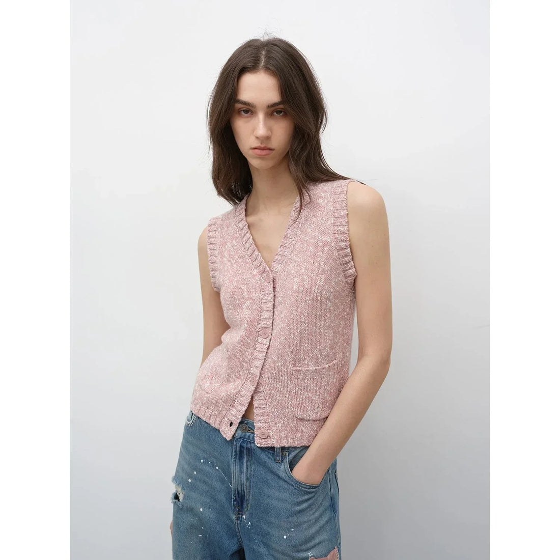 "Stacking Rehearsal" Fashionable vintage style layering artifact wool blend dotted V-neck knitted vest for autumn - Modz Designs