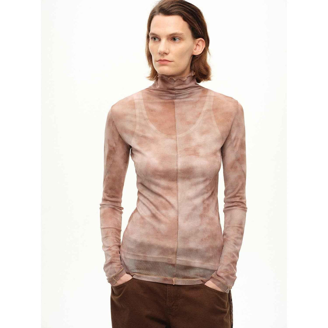 [FF×JW Rich Dusk] Exquisite and fashionable mesh rendering high collar T-shirt bottoming shirt - Modz Designs