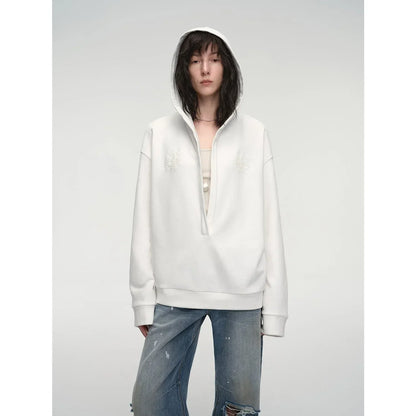 "Leisure Style" Handmade Rice Grain Embroidery Sequins Deep V Hooded Simple Profile Sweatshirt - Modz Designs