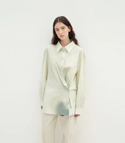 "Green Time" lapel side slit two-wear cotton printed shirt - Modz Designs