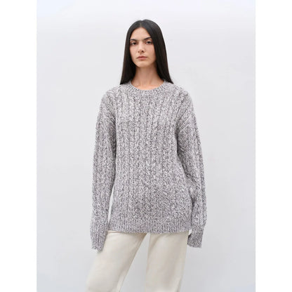 "Thousand Islands Forest Club" Cable-cut Round Neck Wool Blend Slightly Wide Shoulder Sweater - Modz Designs