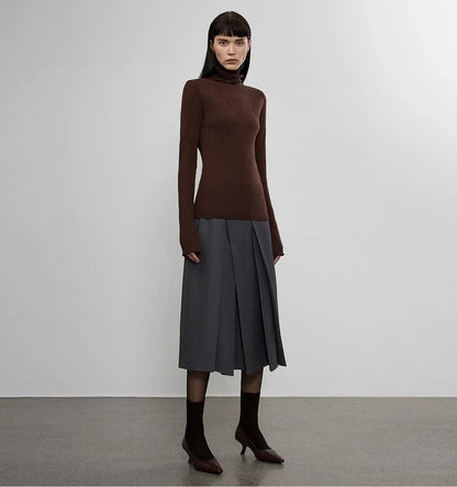 "Moonlight Essence" Machine Washable 48S Wool Pile Collar Bottoming Shirt Slim Fit Inner Knitted Sweater for Women - Modz Designs