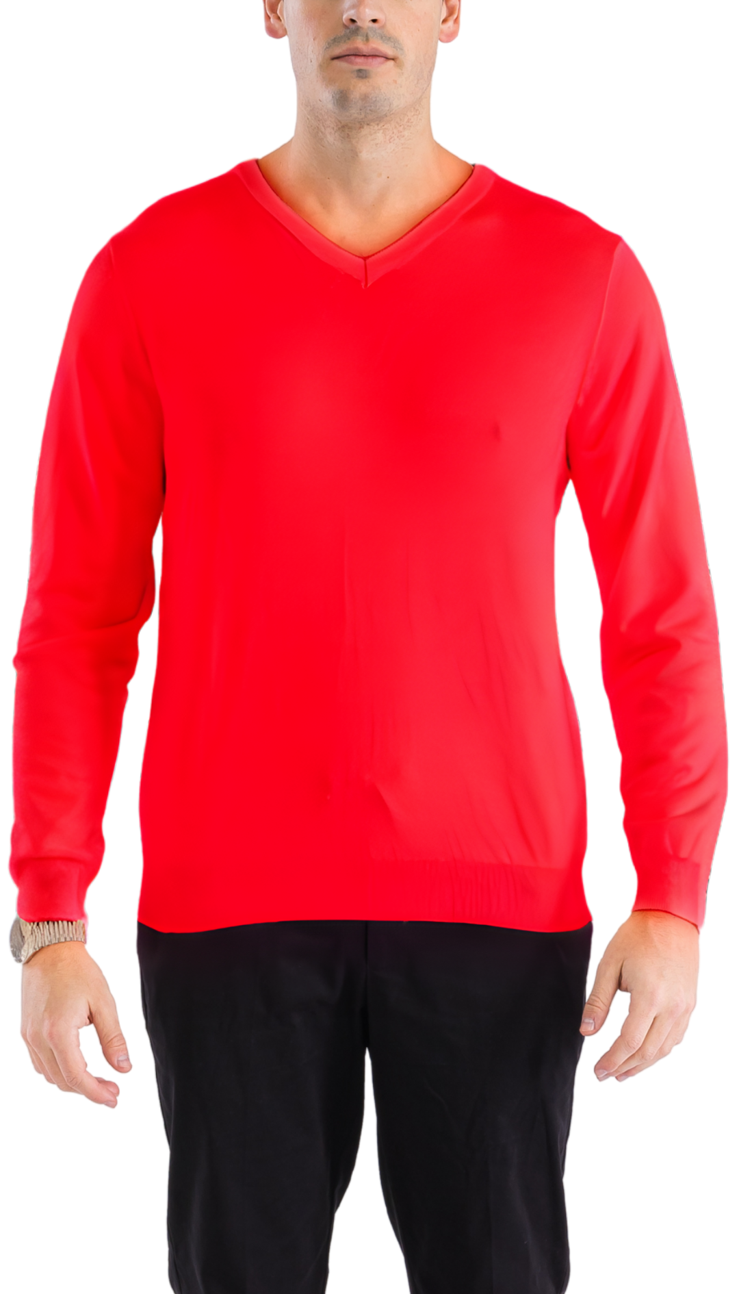 Sam Jacobi Mens Pullover Red Knitted Sweater V-neck Stylish Knitwear Long Sleeve Casual Slim Fit.