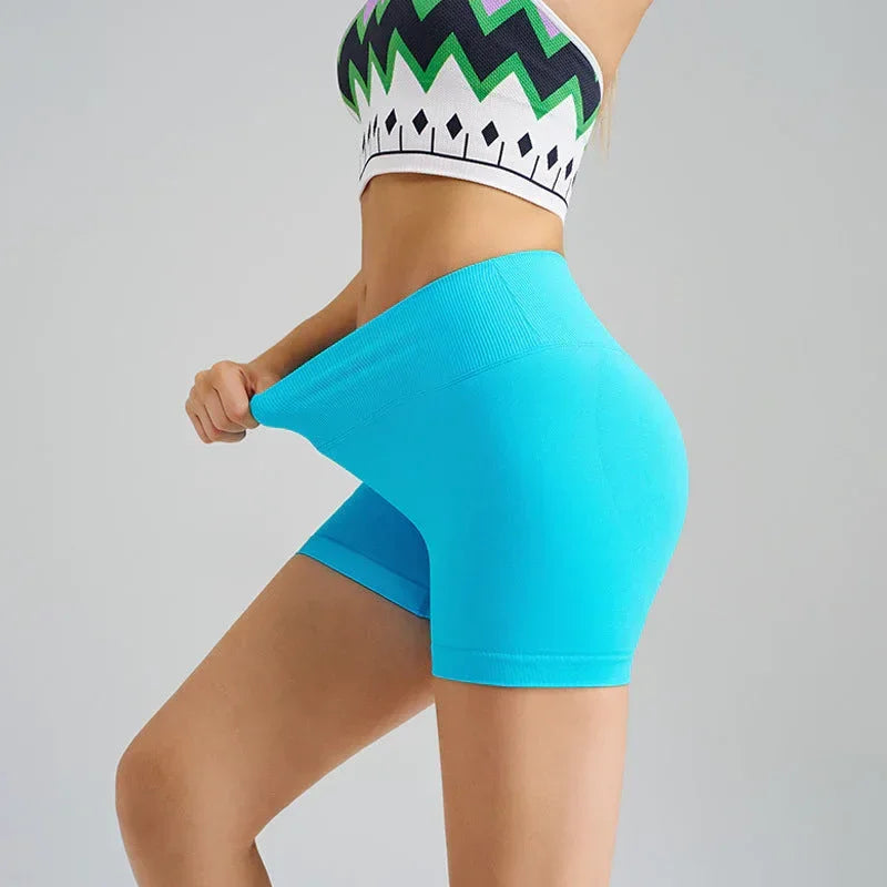 NNEDSZ Colorful Blue Yoga Shorts - Seamless, High Waist, Tummy Control Size S - Modz Designs