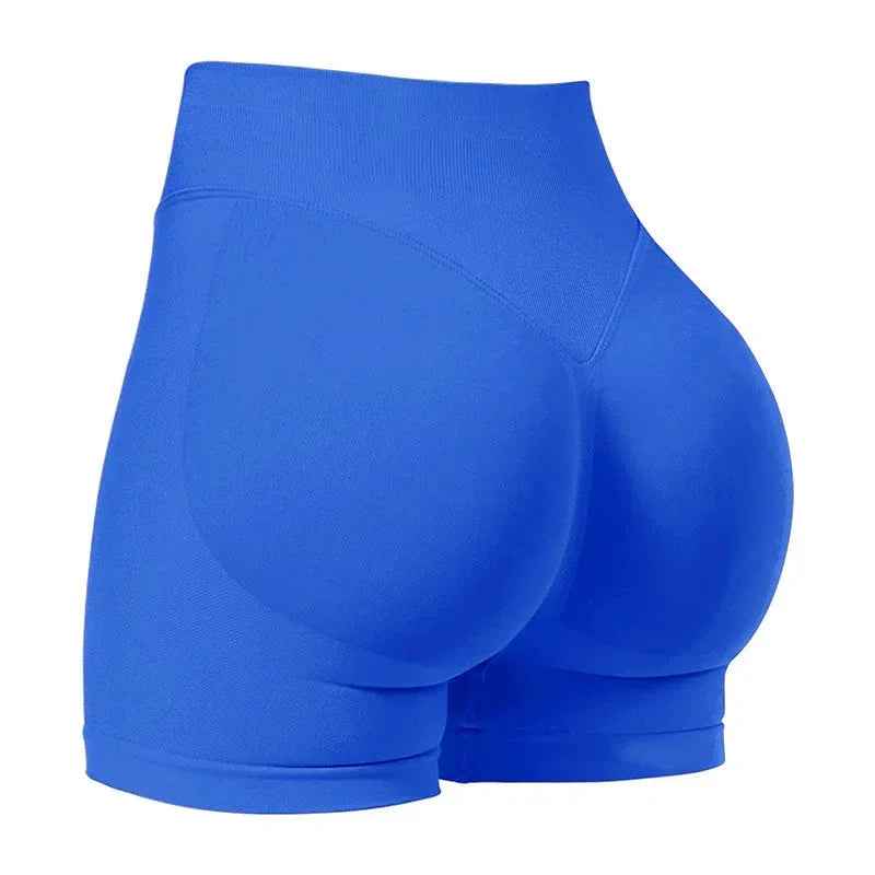 NNEDSZ L Electric Blue High-Elastic Hip Yoga Shorts - Seamless Mid-Intensity Pilates Workout Shorts - Modz Designs