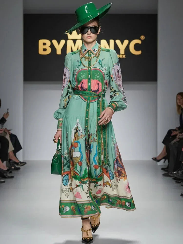 Botanical Print Mini Dress with Puffy Sleeves &amp; Raffia Belt • BYMANYC ® New York - Modz Designs