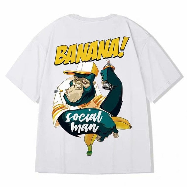 Hip Hop mens cotton T-shirt fashion loose men BF student banana print short-sleeved tees cool man wear Round neck tshirt